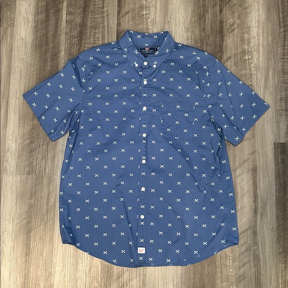Vineyard Vines Slim Fit Murray Shirt Fish Bones Short Sleeve Button Down- Large - Picture 2 of 8